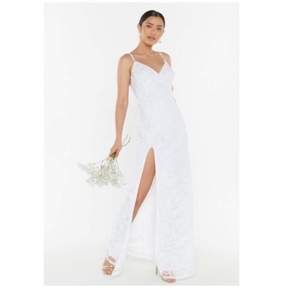 Nasty Gal White Organza Slit Maxi Bridal Dress NWT size 6